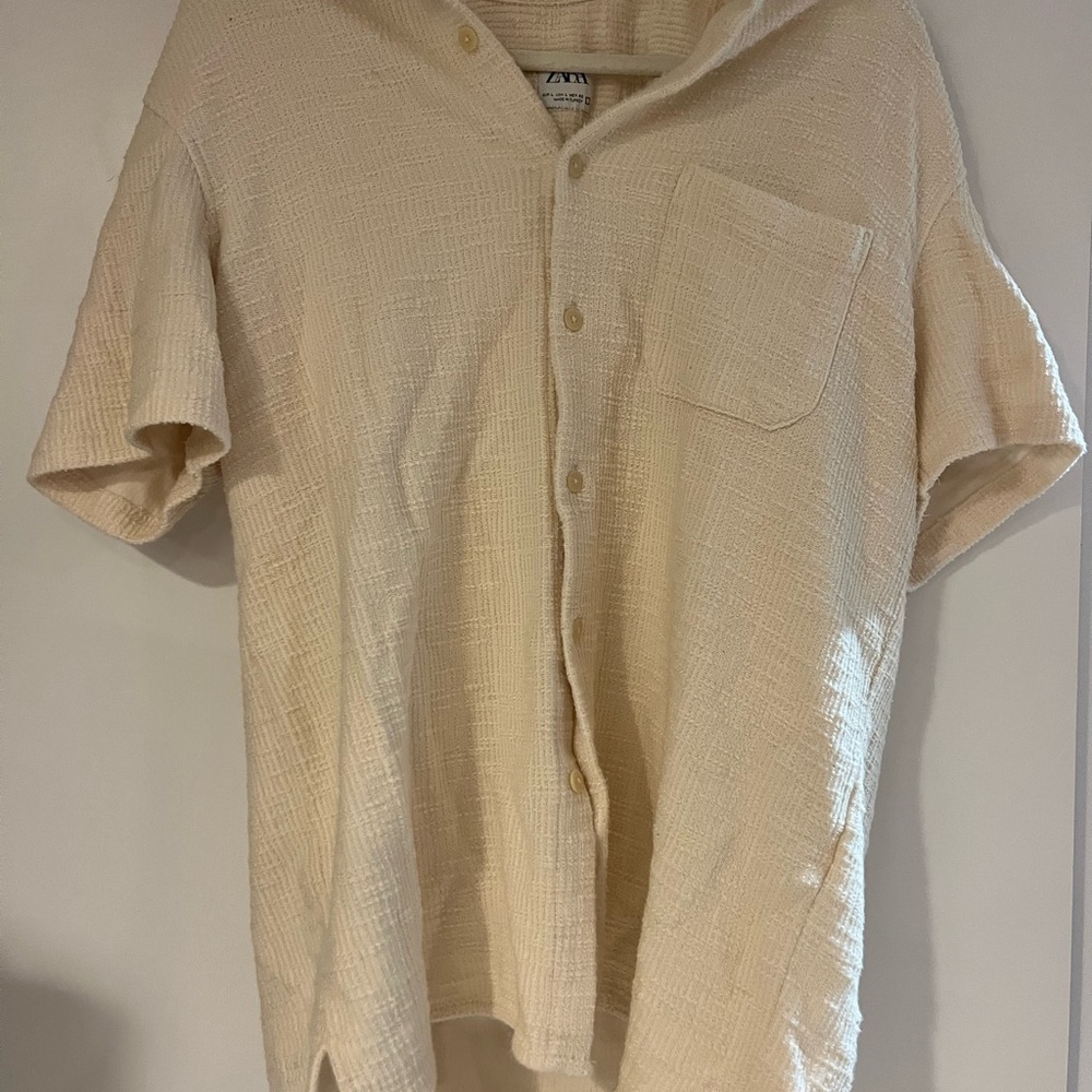 Zara Men's Casual Cream Button-Down Shirt